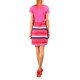 Sleeveless Dress, fuchsia asymmetrical striped tie