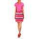 Vestido desmangado rayas asimétricas fucsia  lazo  