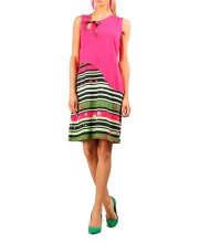 Striped Sleeveless Dress fuchsia  Flowers,  tie