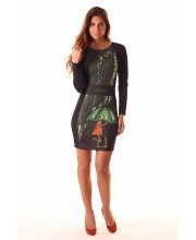 Long Sleeve Dress, Ahisa, BLACK WITH WAISTBAND