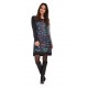 MARTA, round neck dress with low neckline and sleeve printed 